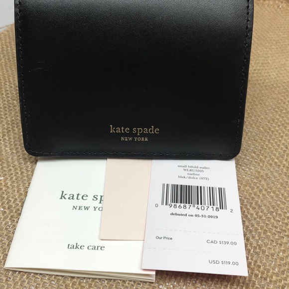New! Kate Spade Small Bifold Wallet, Black/Dolce๐ - Picture 8 of 10